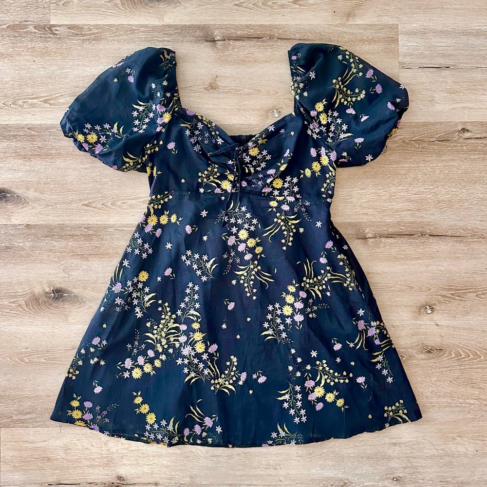 Steve Madden Cute Cottage Prairie Babydoll Dress Navy Blue Floral Women’s Large